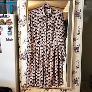 Pleates L/S Dress - MultiColor